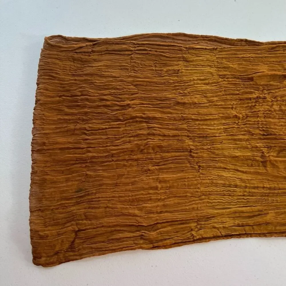Unbranded Women's Silk Scarf Camel/Gold Sheer Ruffle Rectangle 15